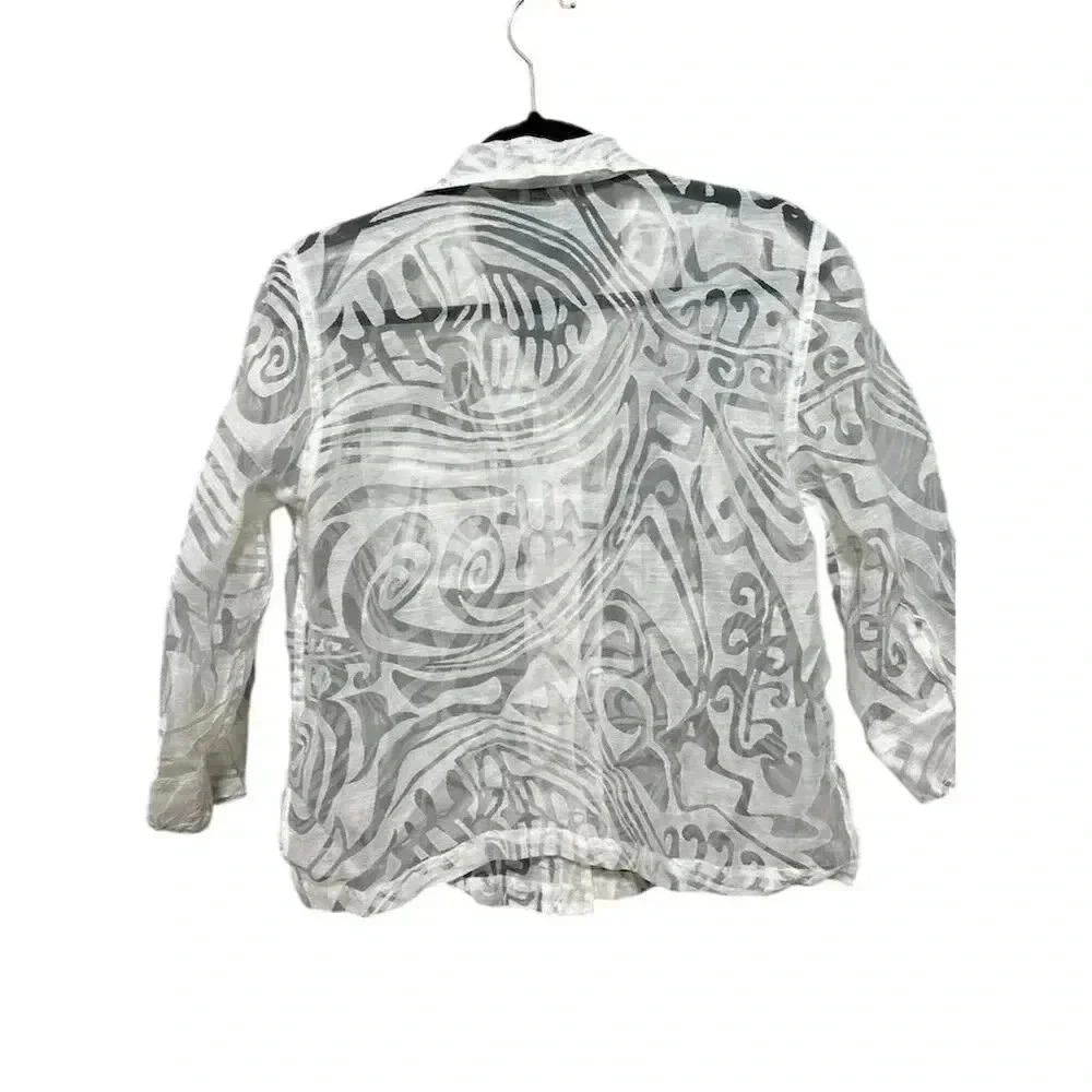 Koret Vintage Petite Women's White‎ Sheer Geometric Button-Up Blouse  3/4 Sleeve - Picture 2 of 8